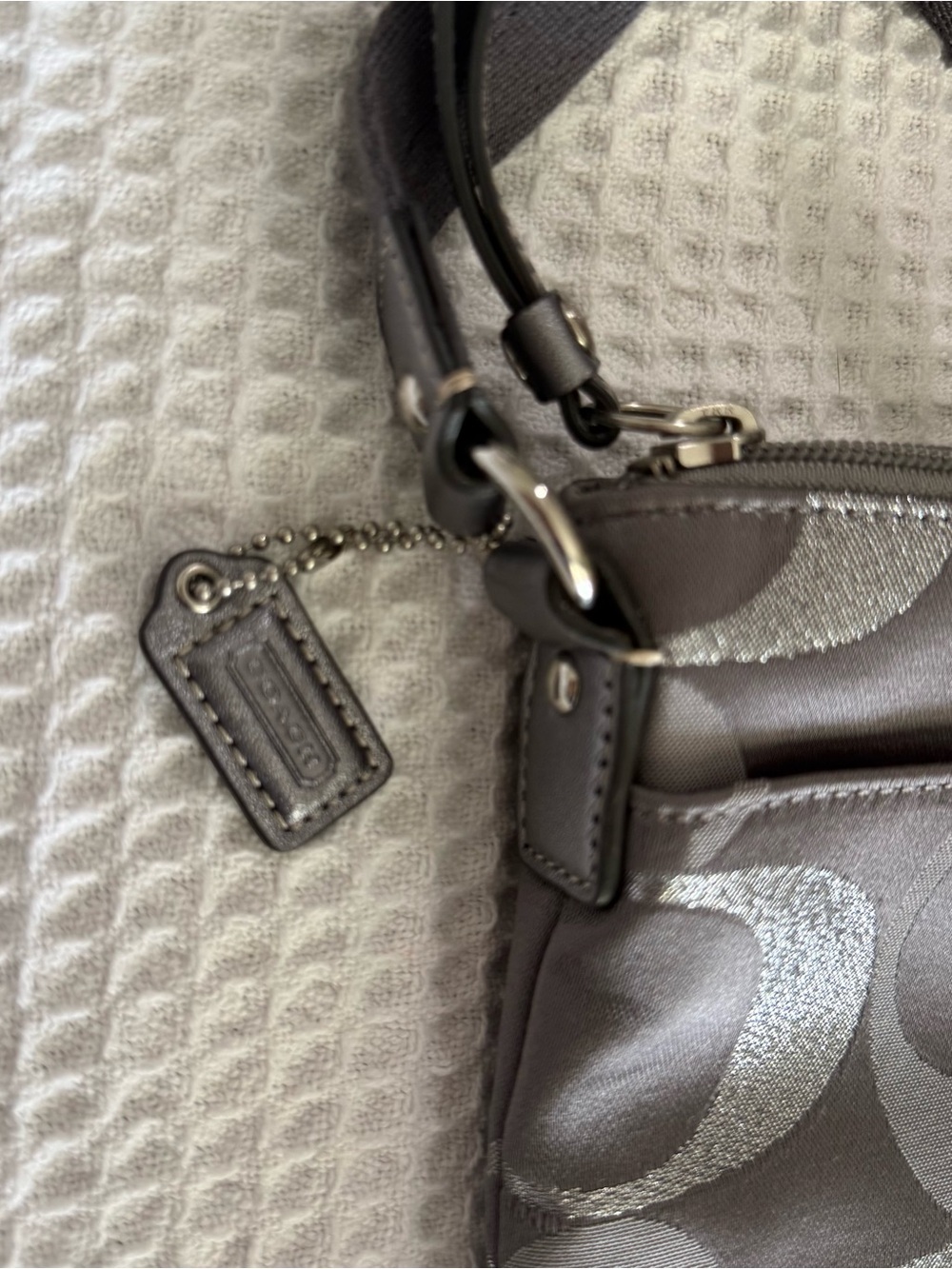 Coach Signature Metallic Gray Crossbody Bag - Picture 5 of 11